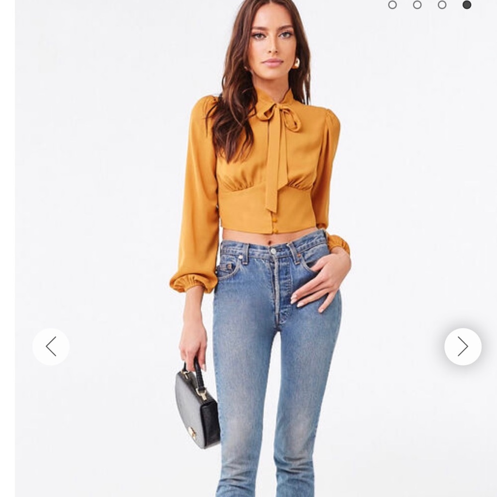 Forever 21 Yellow Mustard Long Sleeve Crop Top